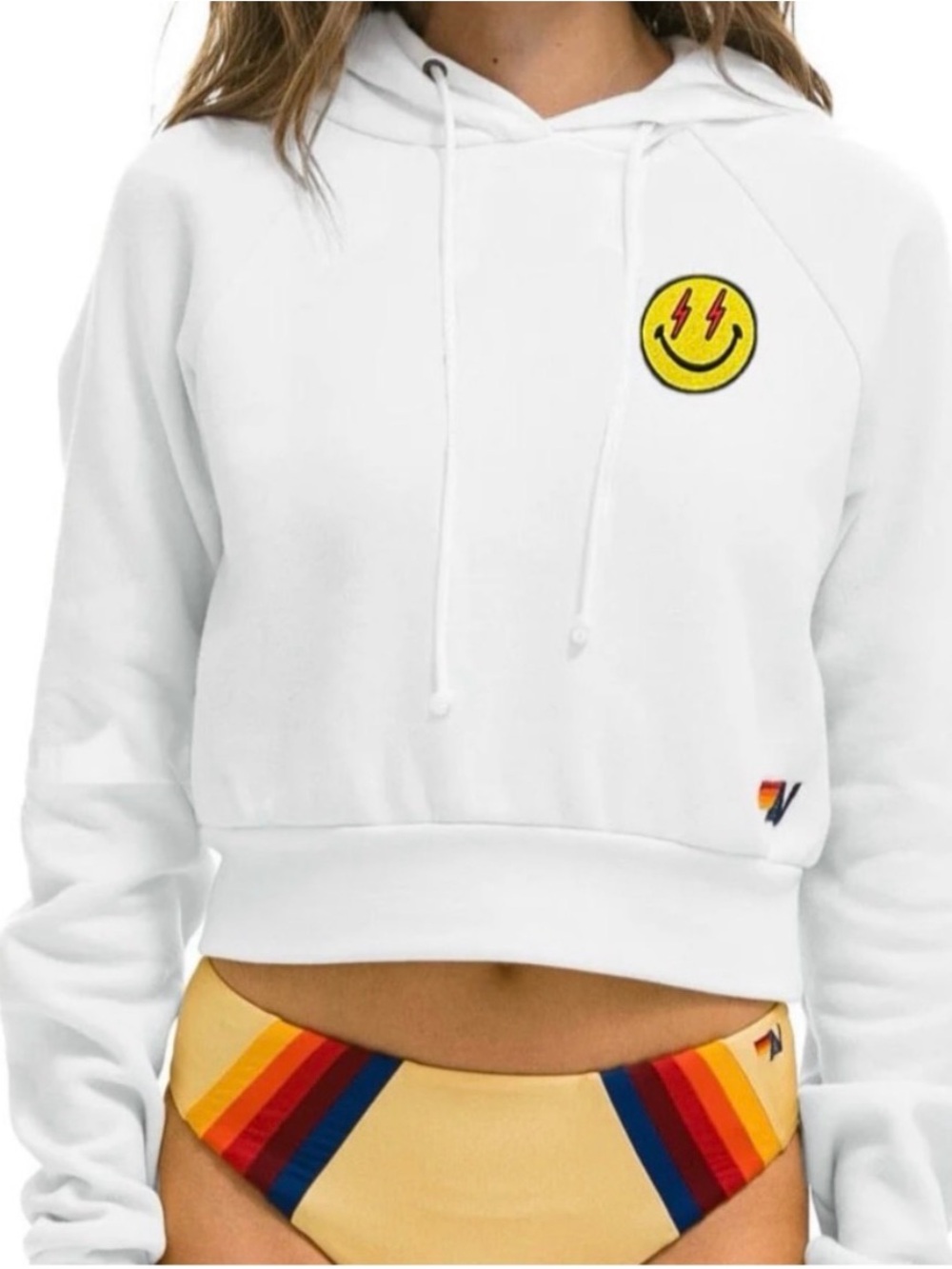 Aviator Nation Smiley Bolt Eyes Cropped Hoodie Sz Medium